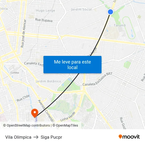 Vila Olímpica to Siga Pucpr map