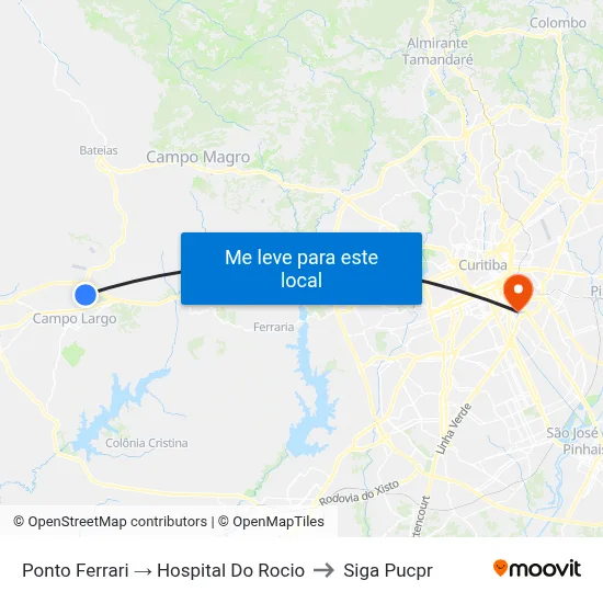 Ponto Ferrari → Hospital Do Rocio to Siga Pucpr map