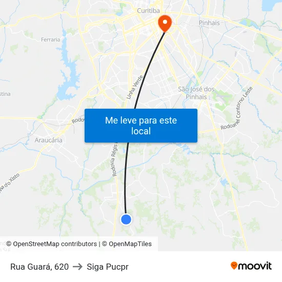 Rua Guará, 620 to Siga Pucpr map