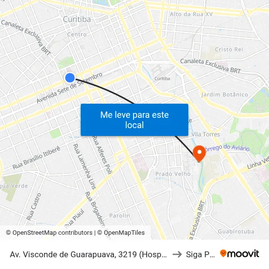 Av. Visconde de Guarapuava, 3219 (Hospital Santa Casa) to Siga Pucpr map