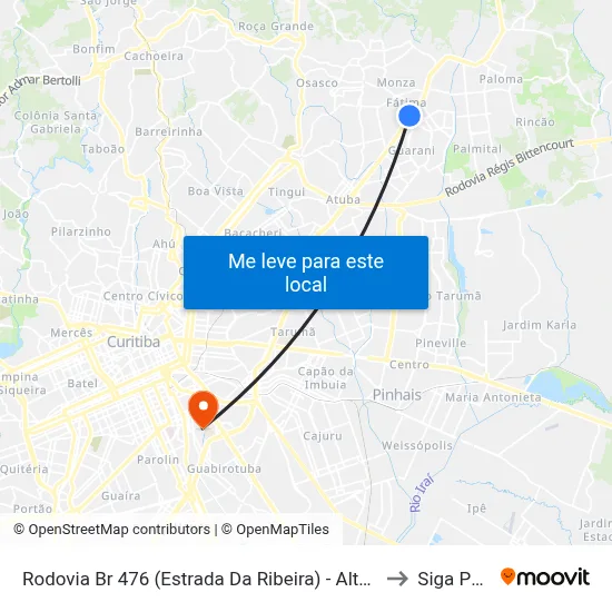 Rodovia Br 476 (Estrada Da Ribeira) - Alto Maracanã to Siga Pucpr map