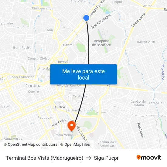 Terminal Boa Vista (Madrugueiro) to Siga Pucpr map