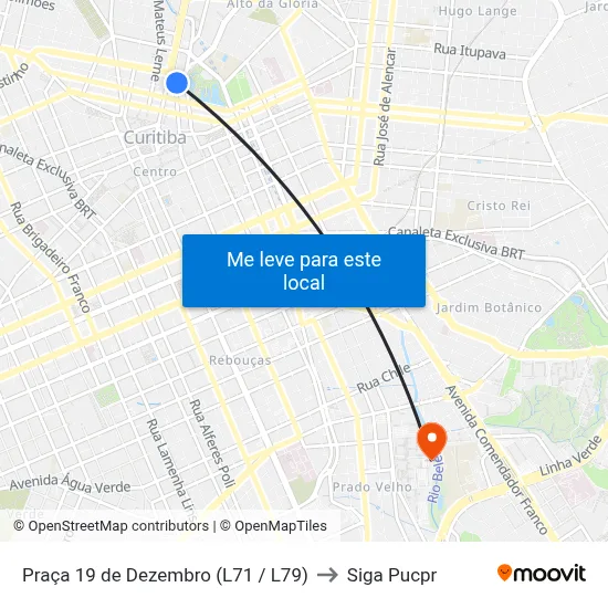 Praça 19 de Dezembro (L71 / L79) to Siga Pucpr map