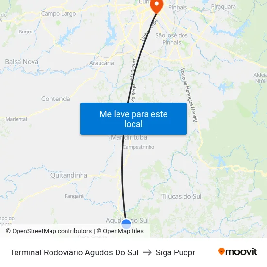 Terminal Rodoviário Agudos Do Sul to Siga Pucpr map