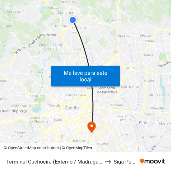 Terminal Cachoeira (Externo / Madrugueiro) to Siga Pucpr map