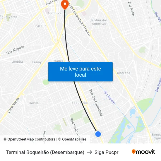 Terminal Boqueirão (Desembarque) to Siga Pucpr map