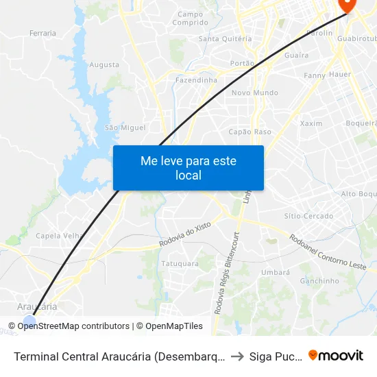 Terminal Central Araucária (Desembarque) to Siga Pucpr map