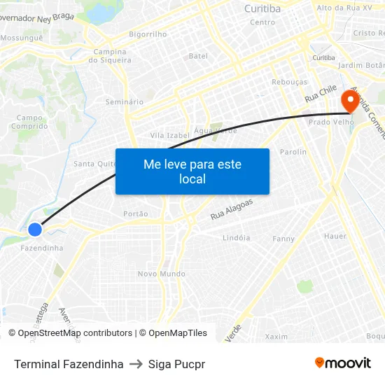Terminal Fazendinha to Siga Pucpr map