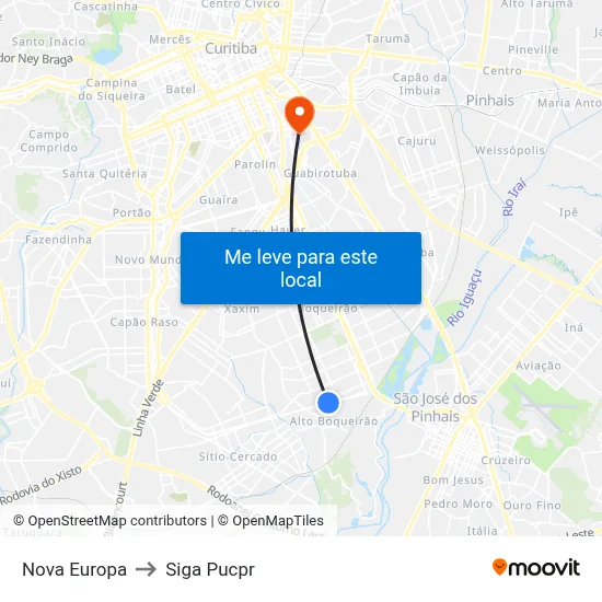 Nova Europa to Siga Pucpr map