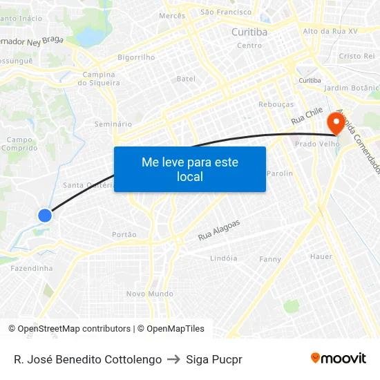 R. José Benedito Cottolengo to Siga Pucpr map
