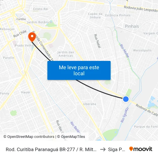 Rod. Curitiba Paranaguá BR-277 / R. Milton Machado to Siga Pucpr map
