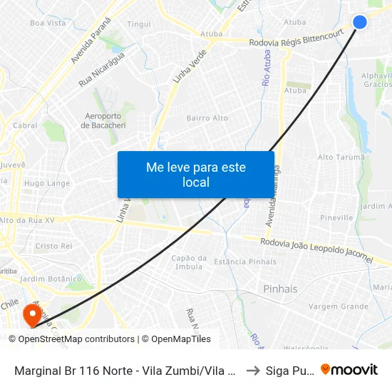 Marginal Br 116 Norte - Vila Zumbi/Vila Liberdade to Siga Pucpr map