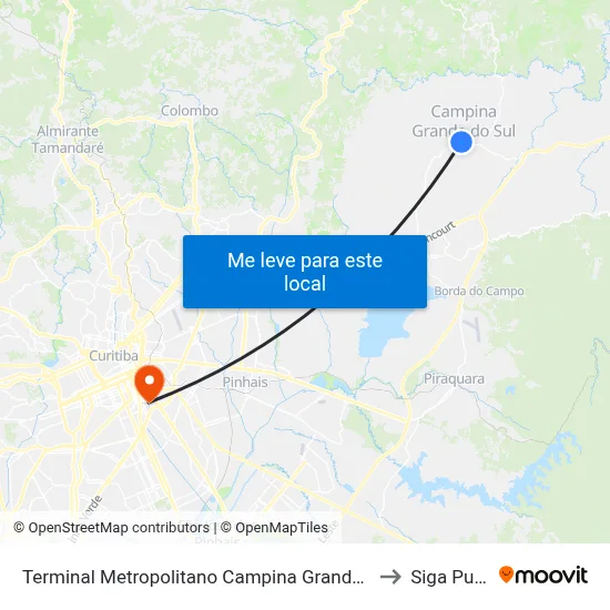 Terminal Metropolitano Campina Grande do Sul to Siga Pucpr map