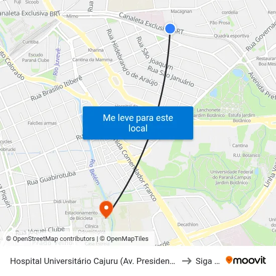 Hospital Universitário Cajuru (Av. Presidente Affonso Camargo, 1611) to Siga Pucpr map