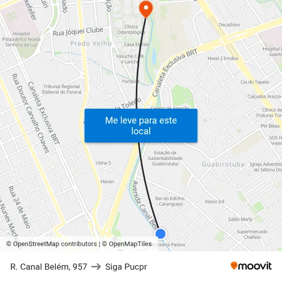 R. Canal Belém, 957 to Siga Pucpr map
