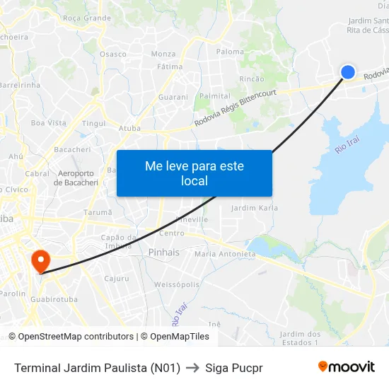Terminal Jardim Paulista (N01) to Siga Pucpr map