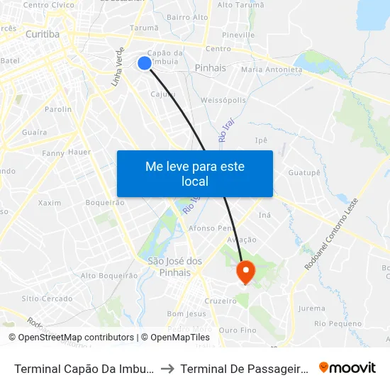 Terminal Capão da Imbuia to Terminal De Passageiros map