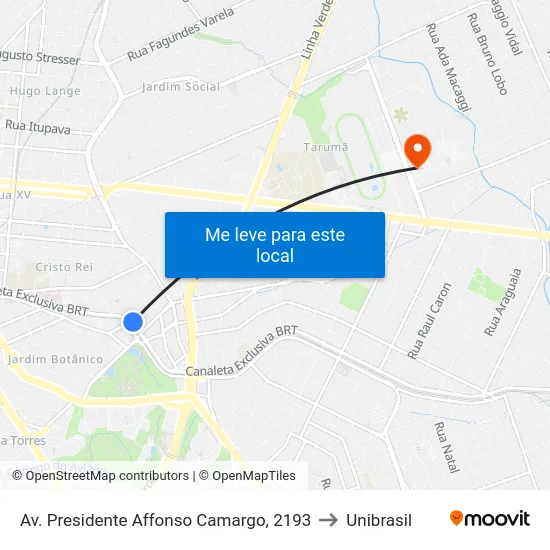 Av. Presidente Affonso Camargo, 2193 to Unibrasil map