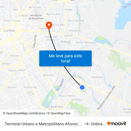 Terminal Urbano e Metropolitano Afonso Pena to Unibrasil map