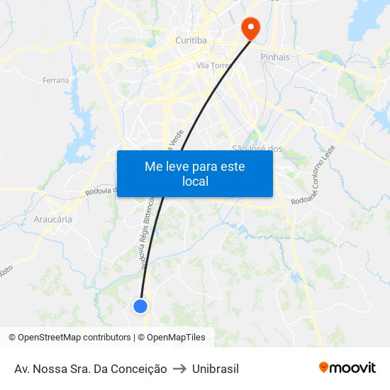 Av. Nossa Sra. Da Conceição to Unibrasil map