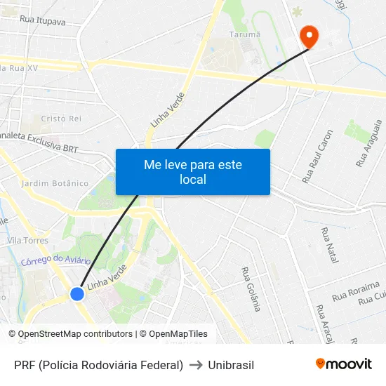 PRF (Polícia Rodoviária Federal) to Unibrasil map