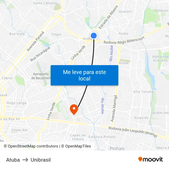 Atuba to Unibrasil map