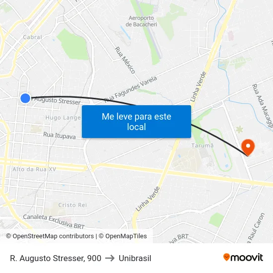 R. Augusto Stresser, 900 to Unibrasil map