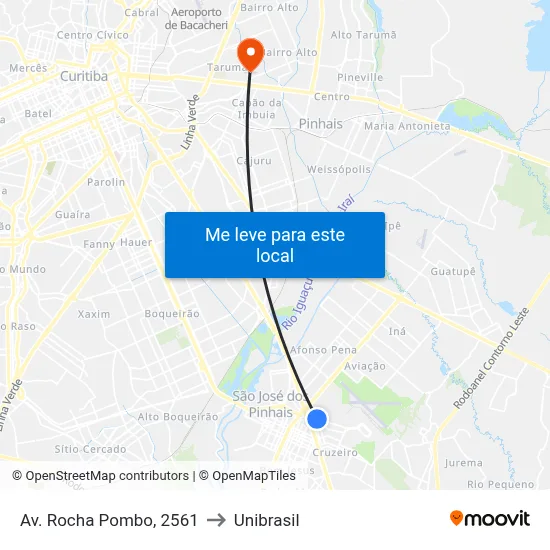 Av. Rocha Pombo, 2561 to Unibrasil map