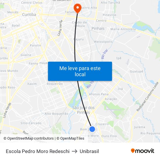 Escola Pedro Moro Redeschi to Unibrasil map