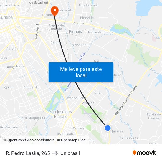 R. Pedro Laska, 265 to Unibrasil map