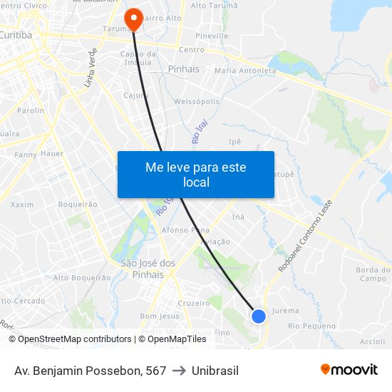 Av. Benjamin Possebon, 567 to Unibrasil map