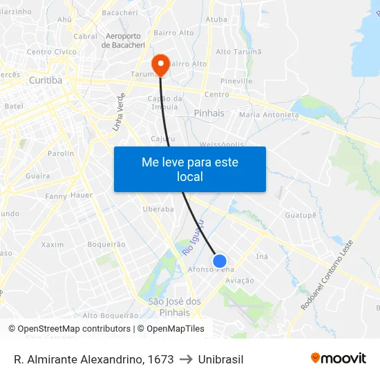 R. Almirante Alexandrino, 1673 to Unibrasil map