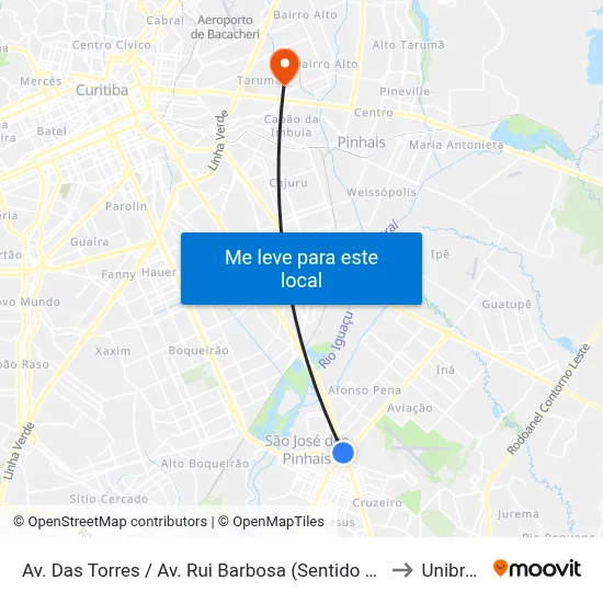 Av. Das Torres / Av. Rui Barbosa (Sentido Curitiba) to Unibrasil map