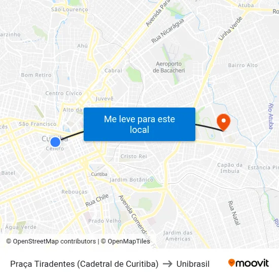 Praça Tiradentes (Cadetral de Curitiba) to Unibrasil map