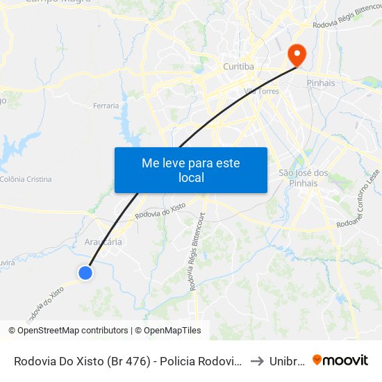 Rodovia Do Xisto (Br 476) - Policia Rodoviária Federal to Unibrasil map