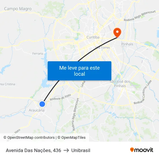 Avenida Das Nações, 436 to Unibrasil map