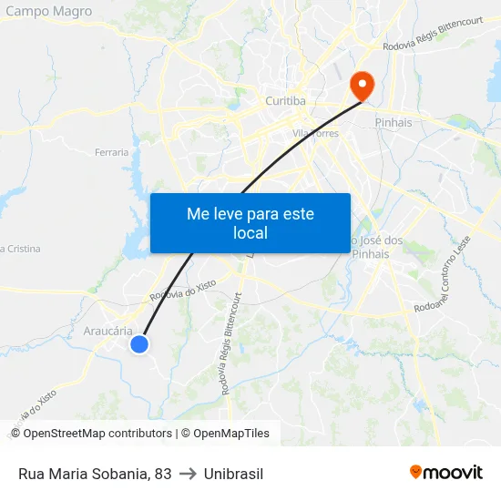 Rua Maria Sobania, 83 to Unibrasil map