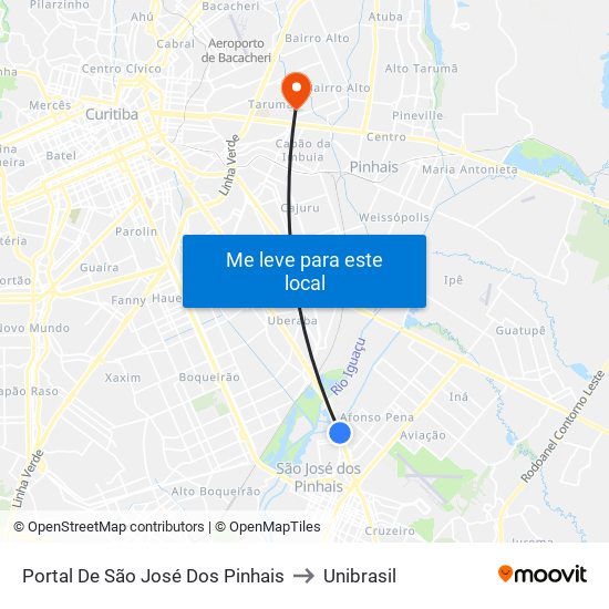 Portal De São José Dos Pinhais to Unibrasil map