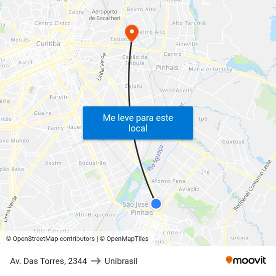 Av. Das Torres, 2344 to Unibrasil map