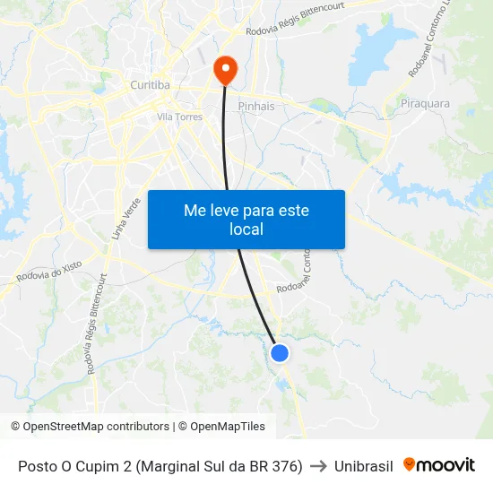 Posto O Cupim 2 (Marginal Sul da BR 376) to Unibrasil map