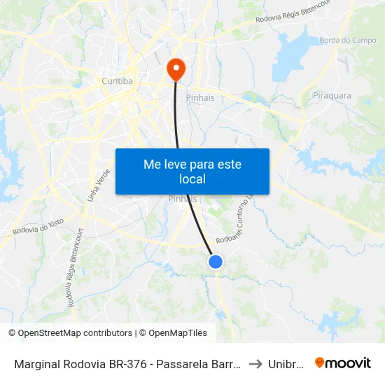 Marginal Rodovia BR-376 - Passarela Barro Preto to Unibrasil map