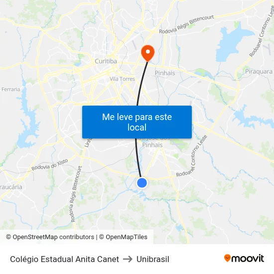 Colégio Estadual Anita Canet to Unibrasil map