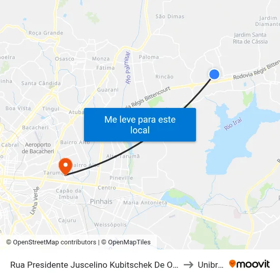 Rua Presidente Juscelino Kubitschek De Oliveira, 2227 to Unibrasil map