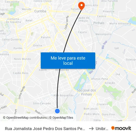 Rua Jornalista José Pedro Dos Santos Pedrinho, 600 to Unibrasil map