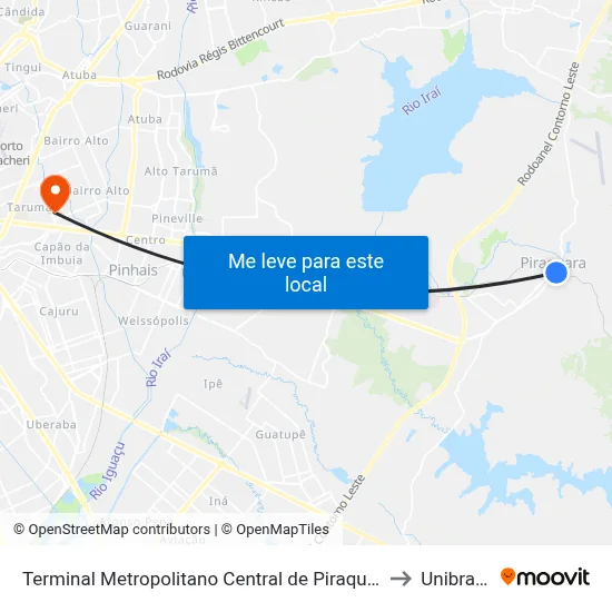 Terminal Metropolitano Central de Piraquara to Unibrasil map
