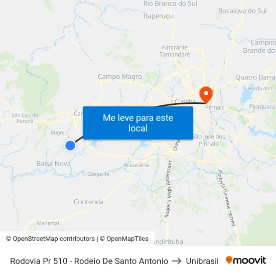 Rodovia Pr 510 - Rodeio De Santo Antonio to Unibrasil map