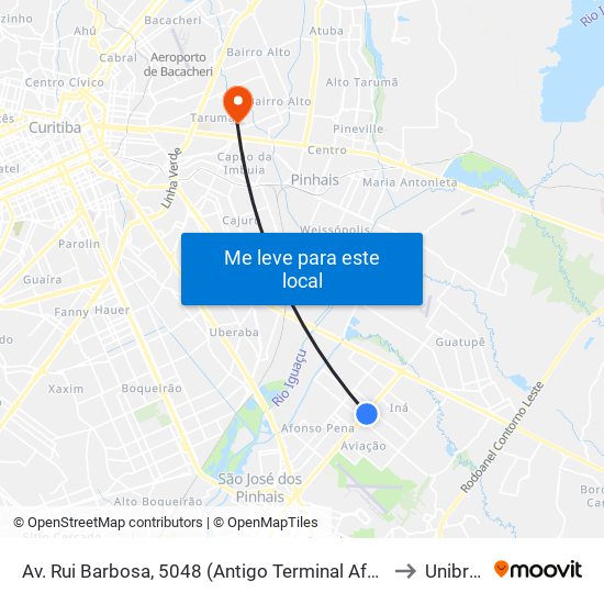 Av. Rui Barbosa, 5048 (Sentido São José E Curitiba) to Unibrasil map