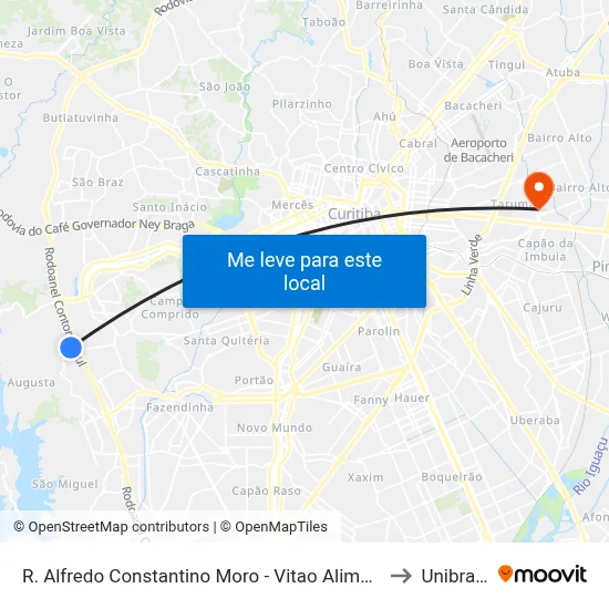 R. Alfredo Constantino Moro - Vitao Alimentos to Unibrasil map