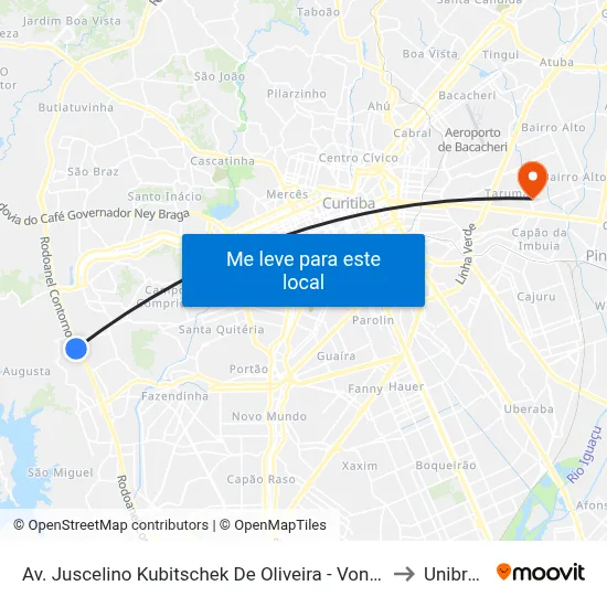 Av. Juscelino Kubitschek De Oliveira - Vonder Ovd to Unibrasil map