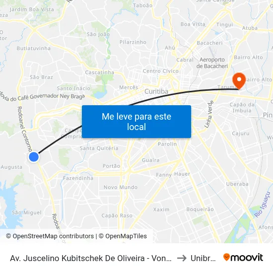 Av. Juscelino Kubitschek De Oliveira - Vonder Ovd to Unibrasil map